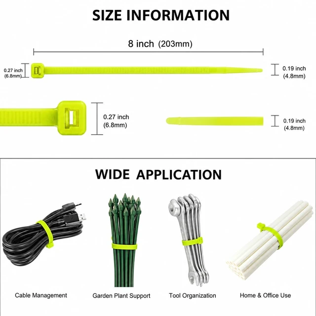 Alt view image 4 of 7 - 36 Inch Heavy Duty Black Cable Ties 50 Pack, 175 lbs Nylon,10 Bonus 8 Inch Green Zip Ties,UV Resistant Cable Ties