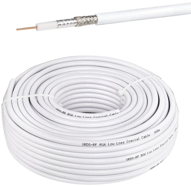 Main image of RG6 Dual Shield Cable 100FT, 18 AWG 75 Ohm Bare Copper Conductor RG6 Coaxial Cable (100 feet, White)