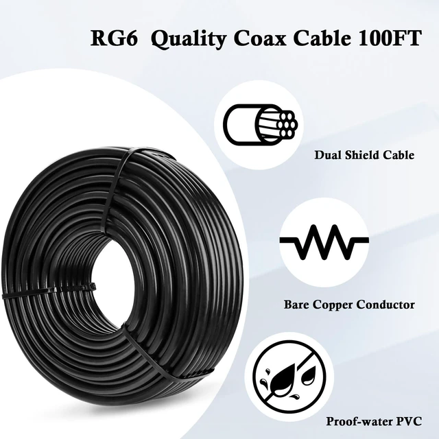 Alt view image 3 of 6 - RG6 Dual Shield Cable 100FT, 18 AWG 75 Ohm Bare Copper Conductor RG6 Coaxial Cable (100 feet, Black)