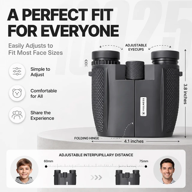 Alt view image 5 of 7 - 10x25 Binoculars for Adults, Compact for Bird Watching & Cruises Folding pocket optics with BAK4 prism and FMC lenses; useful for Alaska trips, Norwegian cruises, hiking, camping & events