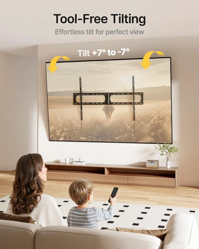 Alt view image 4 of 7 - Heavy Duty Tilting TV Wall Mount for 37-150 Inch TVs, Up to 375 lbs for Extra-Large TVs; Max VESA 1200x800mm, ±7° Tool-Free Tilt, 2.4 in Low Profile, Easy Centering, 16/18/24-in Wood Studs