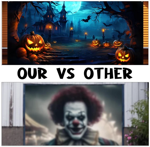 Alt view image 2 of 6 - Halloween Decorations Garage Door Cover, Large Hanging Backdrop Door Cover Halloween Garage Wall Decorations for Outdoor Home Yard Garage Door Decorations Party Photo Backgrounds (6X13Ft)