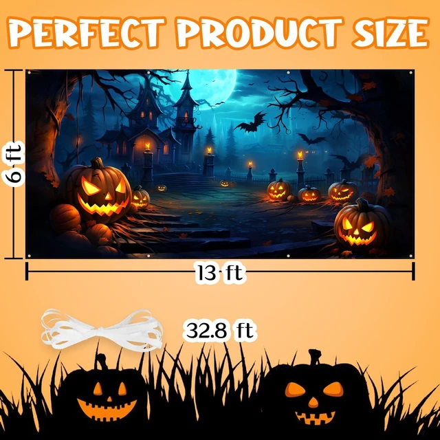 Alt view image 4 of 6 - Halloween Decorations Garage Door Cover, Large Hanging Backdrop Door Cover Halloween Garage Wall Decorations for Outdoor Home Yard Garage Door Decorations Party Photo Backgrounds (6X13Ft)