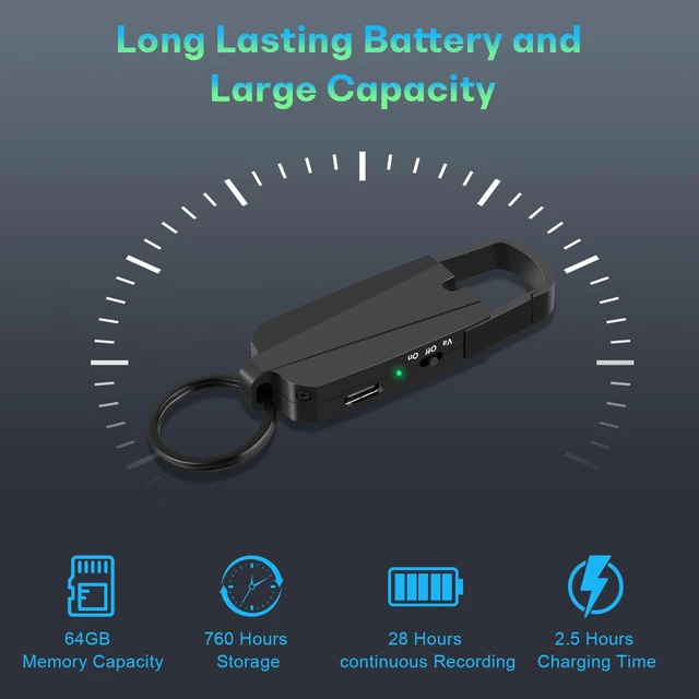 Alt view image 2 of 7 - 128GB Voice Recorder - Voice Activated Keychain 1520H USB-C & Playback, Noise Reduction, 28H Battery, One-Click, 1-year after-sales service