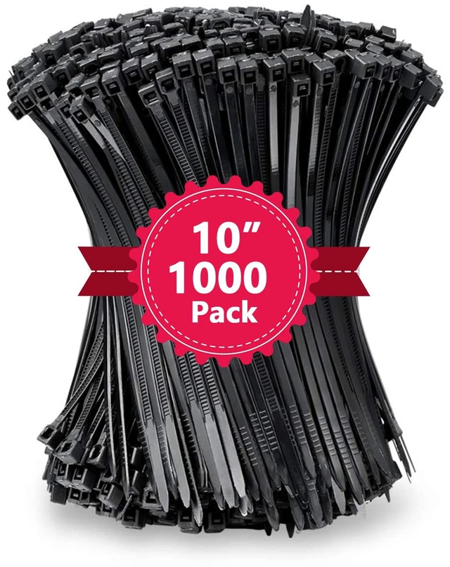 Main image of Zip Ties, Self-locking, Heavy Duty 60lb, Black, 10 Inch, 1000Pcs 10 Cable Ties Black, Plastic Tie Wraps 250mm, 0.19in Wide Wire Ties Heavy Duty, Nylon Zipties for Outdoor Use, Big Ziptie