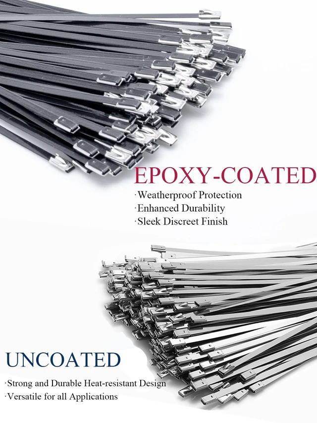 Alt view image 3 of 7 - 11.8 Inch Black Metal Zip Ties, 100PCS Epoxy Coated 304 Stainless Steel Cable Ties - Heavy Duty Outdoor Use for Fencing, Exhaust Wrap, Machinery, and More