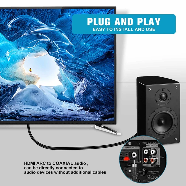 Alt view image 5 of 7 - 192KHz HDMI eARC/ARC to Coaxial Audio Extractor for TV to Soundbar 4.9ft/1.5m Cable Long-ARC to Coaxial Audio Converter-Support PCM Dolby/DTS 5.1- Plug & Play-For Speaker Home Theater