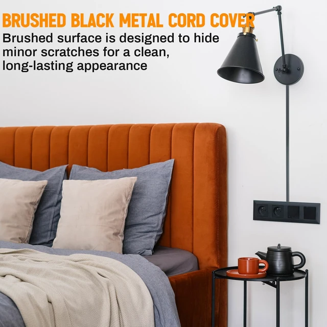 Alt view image 5 of 6 - 2 Pack 30" Long Metal Cord Cover Self-Adhesive Brushed Lamp Cable Raceway Wire Hider for Wall Cable Home Office Kitchen(Black)