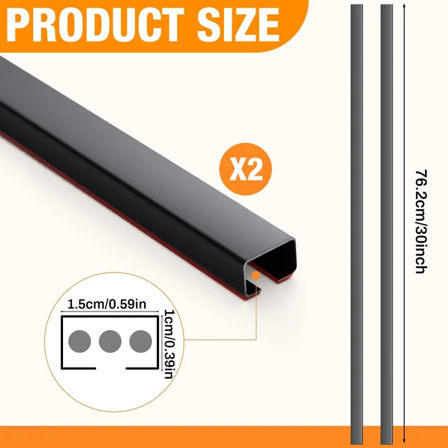 Alt view image 2 of 6 - 2 Pack 30" Long Metal Cord Cover Self-Adhesive Brushed Lamp Cable Raceway Wire Hider for Wall Cable Home Office Kitchen(Black)