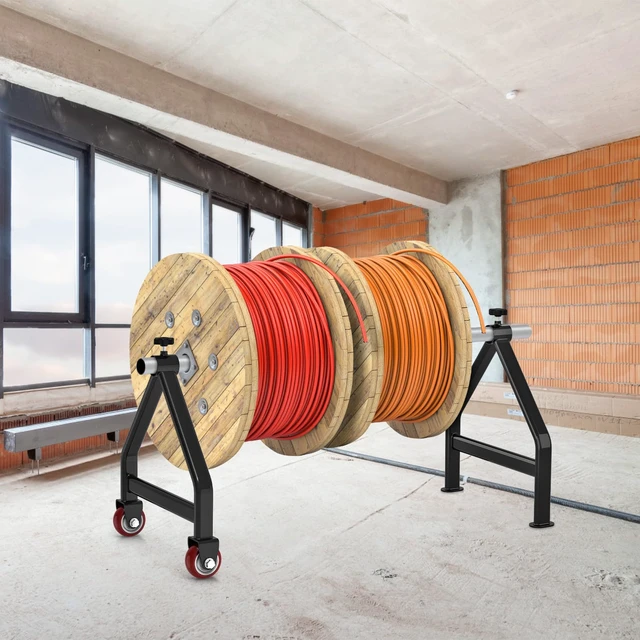 Alt view image 7 of 7 - Wire Spool Rack for up to 28" Spools, Black Fully Welded, Portable Cable Caddy with Wheels for Smooth Cable Dispensing on Job Sites, 220 lbs Capacity