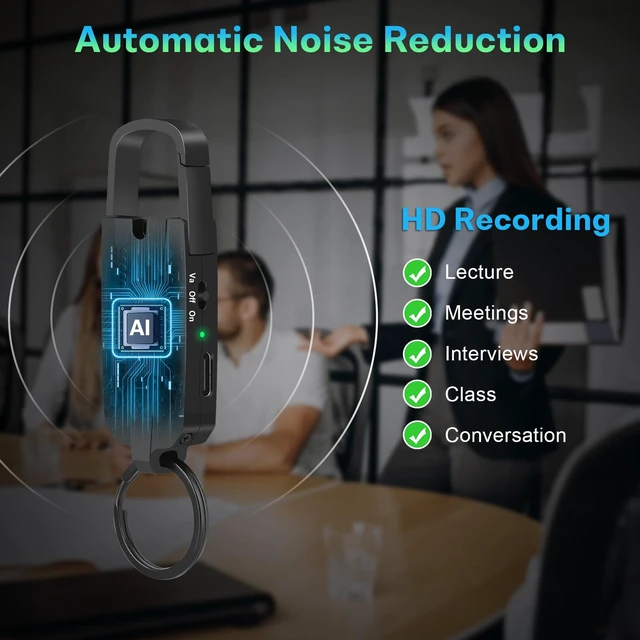 Alt view image 3 of 7 - 128GB Voice Recorder - Voice Activated Keychain 1520H USB-C & Playback, Noise Reduction, 28H Battery, One-Click, 1-year after-sales service