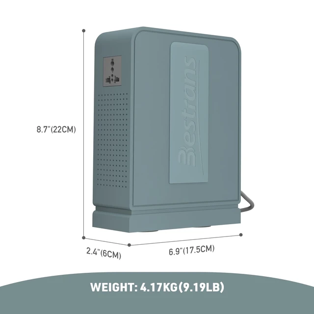 Alt view image 5 of 7 - 1000W Step Up Transformer 110v to 220v Converter, Heavy Duty Voltage Converter 110v-120v to 220v-240v with Dual Outlets, Overload Protection & Ultra-Quiet for Home Appliances, Grey Green
