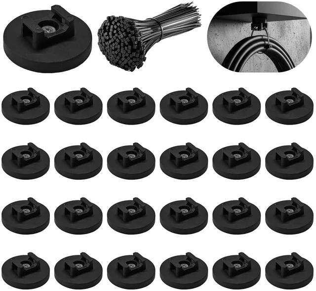 Main image of 24pcs 43mm Magnetic Zip Tie Mount, Multi-Functional Cable Holder, Suitable for Industrial Cable Management and Home Cable Organizing. 24 Mounts and 100 Nylon Cable Ties