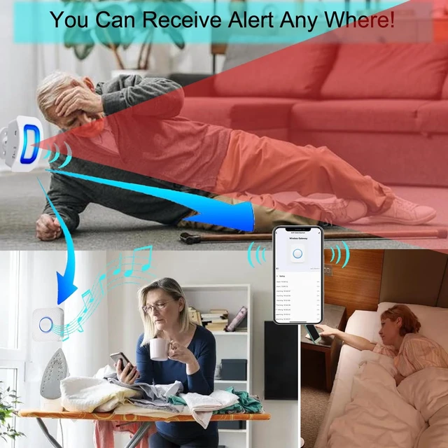 Alt view image 2 of 7 - Smart Bed Sensor Alarm and Fall Prevention for Elderly/Dementia,WiFi Wireless Caregiver Pager Motion Sensor Alarm with App (only Supports 2.4GHz WiFi) (1 WiFi Receiver 1 Motion Sensor)