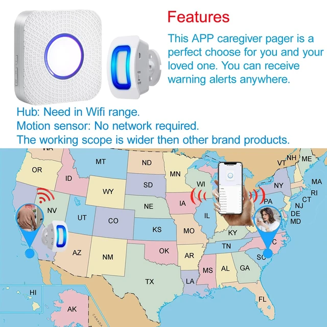 Alt view image 3 of 7 - Smart Bed Sensor Alarm and Fall Prevention for Elderly/Dementia,WiFi Wireless Caregiver Pager Motion Sensor Alarm with App (only Supports 2.4GHz WiFi) (1 WiFi Receiver 1 Motion Sensor)