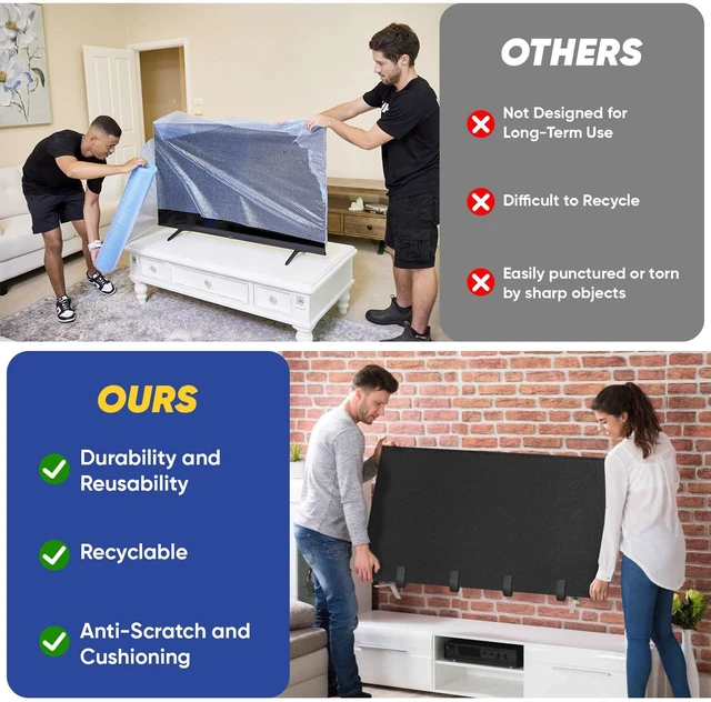 Alt view image 5 of 7 - TV Cover for Moving & Packing 70"-75" Felt Flat Screens TV Wrap Protector Anti-Scratch TV Dust Cover for TV Packing Boxes Protection TV Moving Home Renovation Pet Scratch or Other Furniture, Straps