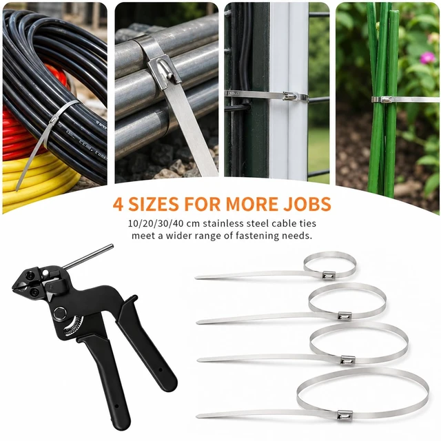 Alt view image 7 of 7 - 400Pcs Stainless Steel Cable Ties with Cable Tie Gun Heavy Duty Zip Tie Kit