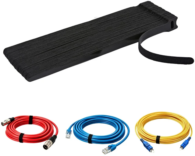 Main image of 12 Inch Black Cable Ties 50 PCS Reusable Fastening Cable Straps Adjustable Hook & Loop Organizer Straps Cords Management for Home, Office and Data Centers