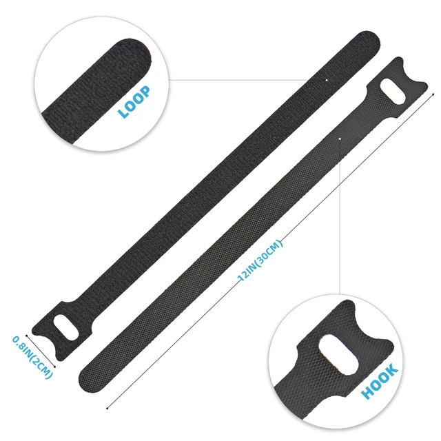 Alt view image 3 of 7 - 12 Inch Black Cable Ties 50 PCS Reusable Fastening Cable Straps Adjustable Hook & Loop Organizer Straps Cords Management for Home, Office and Data Centers