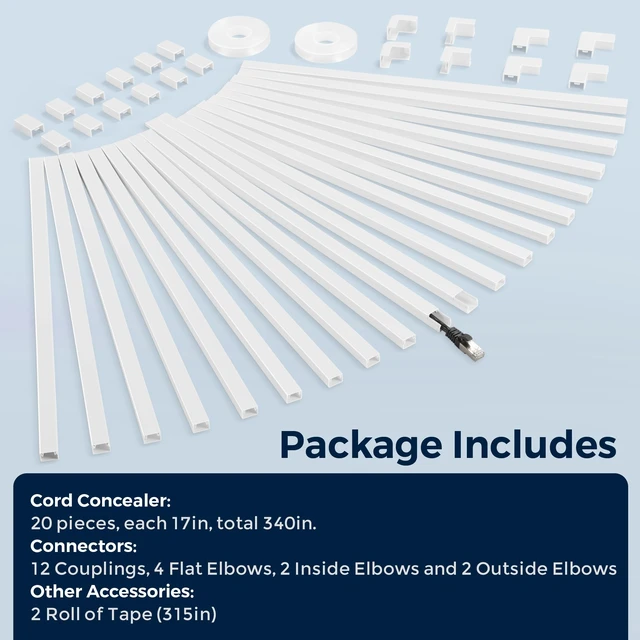Alt view image 3 of 6 - 340in Cord Covers for Wires on Wall, One-Cord Wire Covers for Cords, Small White Cord Hider Wall, Cable Raceway Wire Hider for Cords, Paintable Cable Concealer - 20x L17 W0.59in H0.4in