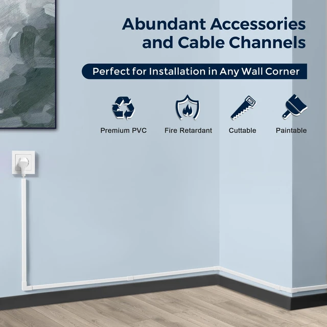 Alt view image 4 of 6 - 340in Cord Covers for Wires on Wall, One-Cord Wire Covers for Cords, Small White Cord Hider Wall, Cable Raceway Wire Hider for Cords, Paintable Cable Concealer - 20x L17 W0.59in H0.4in