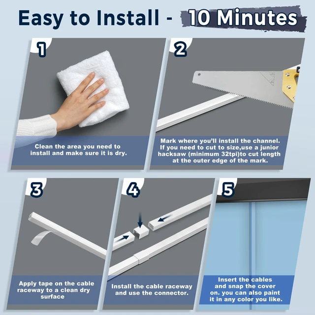 Alt view image 5 of 6 - 340in Cord Covers for Wires on Wall, One-Cord Wire Covers for Cords, Small White Cord Hider Wall, Cable Raceway Wire Hider for Cords, Paintable Cable Concealer - 20x L17 W0.59in H0.4in