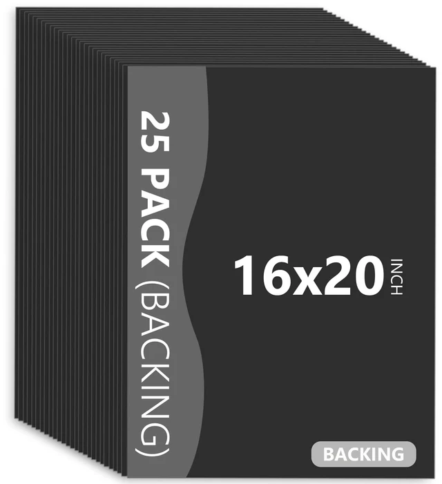Main image of 25 Pack Backing Boards, 16x20 Uncut Black Mat Boards Acid Free Backerboards for Art Prints, Ideal for Photos, Pictures, Prints, and Frames