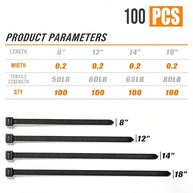 Alt view image 2 of 7 - Black Zip Ties Heavy Duty 400 Pack Assorted Sizes 8+12+14+18 Inch Cable Ties Industrial Plastic Ties With Self-Locking Adjustable More Durable Nylon Tie Wraps for Indoor Outdoor