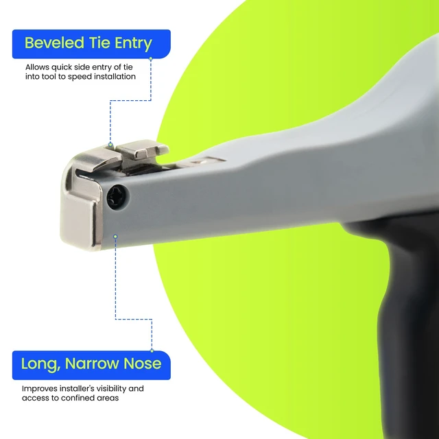 Alt view image 3 of 7 - Low-Impact Cable Tie Gun for Plastic & Nylon Zip Tie, Replace Panduit GTS-E, Ergonomic Zip Tie Gun with Adjustable Tension, 16-Position Knob, Flush Cut, Low Handle Force, Fits 8-50 lb Cable Ties