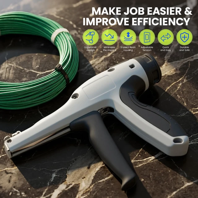 Alt view image 7 of 7 - Low-Impact Cable Tie Gun for Plastic & Nylon Zip Tie, Replace Panduit GTS-E, Ergonomic Zip Tie Gun with Adjustable Tension, 16-Position Knob, Flush Cut, Low Handle Force, Fits 8-50 lb Cable Ties