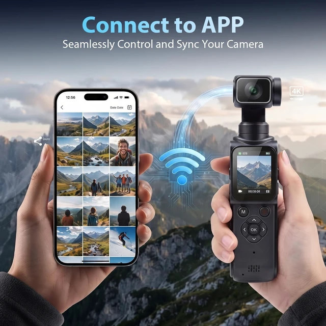 Alt view image 4 of 7 - 4K Gimbal Camera for Vlogging Pocket Handheld Video Camera Body Cam 4K Video Recording&75MP Photo Rotating Lens&Face Tracking 1.72in Touchscreen Bluetooth Tripod, Lanyard and 16GB Card
