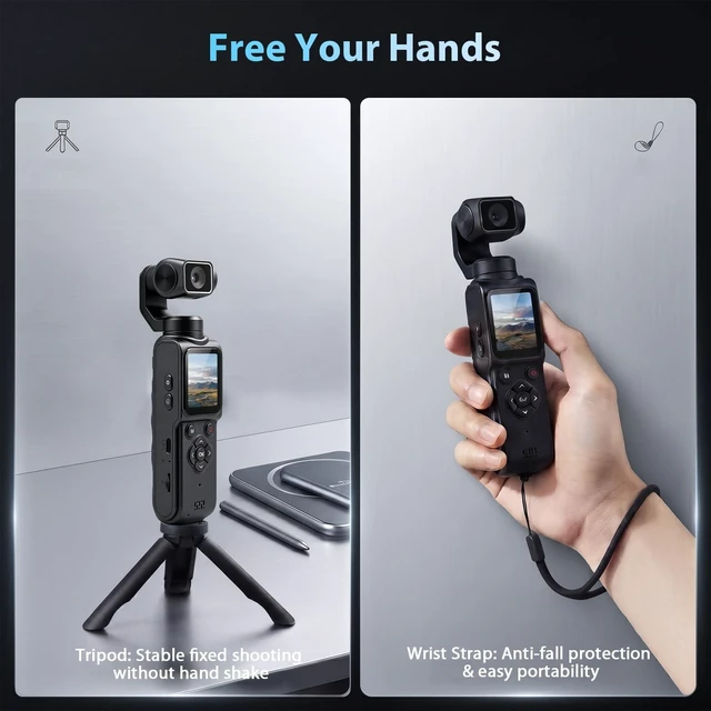 Alt view image 7 of 7 - 4K Gimbal Camera for Vlogging Pocket Handheld Video Camera Body Cam 4K Video Recording&75MP Photo Rotating Lens&Face Tracking 1.72in Touchscreen Bluetooth Tripod, Lanyard and 16GB Card
