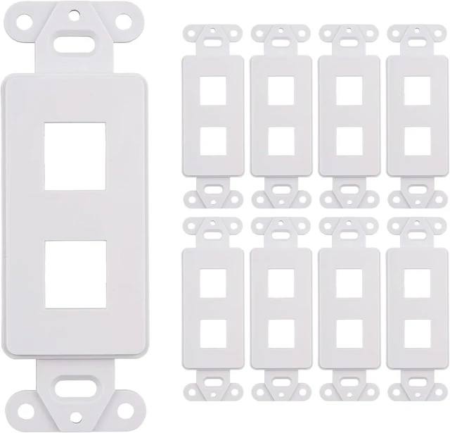 Main image of 10 Pack Keystone Wall Plate 2 Port, White Decorator Insert Cover for Ethernet, HDMI, Coax, Cat6 Cat5, RJ45, Home & Office Installations