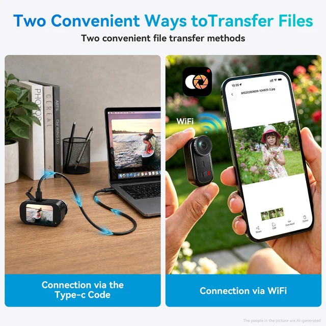Alt view image 6 of 7 - 4K Mini Action Camera,Tiny Magnetic Action Camera with 64GB 6Axis EIS,3D Noise Reduction,5G WiFi,1.3" Screen,Hands-Free Wearable POV Recording for Vlogging,Bike Cycling,Pet
