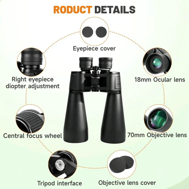 Alt view image 5 of 7 - 15x70 Astronomy Binoculars for Adults, High Powered Stargazing Binoculars Long Range Binoculars for Hunting, BAK4 Prism FMC Lens, Low Night Vision,Tripod Adapter, Waterproof, Christmas Birthday Gifts