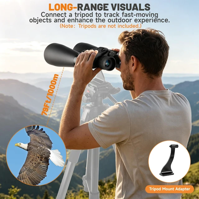 Alt view image 7 of 7 - 15x70 Astronomy Binoculars for Adults, High Powered Stargazing Binoculars Long Range Binoculars for Hunting, BAK4 Prism FMC Lens, Low Night Vision,Tripod Adapter, Waterproof, Christmas Birthday Gifts