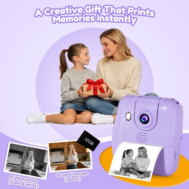 Alt view image 2 of 7 - Kids Camera Instant Print - 2.4" Eye-Care Digital Video Camera for Toddlers & Kids Ages 3-12, with 3 Rolls Paper & 32GB SD Card, 1080P, 18 Frames, Birthday Christmas Valentines Gifts for Girls