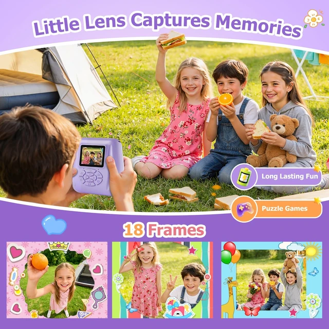 Alt view image 3 of 7 - Kids Camera Instant Print - 2.4" Eye-Care Digital Video Camera for Toddlers & Kids Ages 3-12, with 3 Rolls Paper & 32GB SD Card, 1080P, 18 Frames, Birthday Christmas Valentines Gifts for Girls
