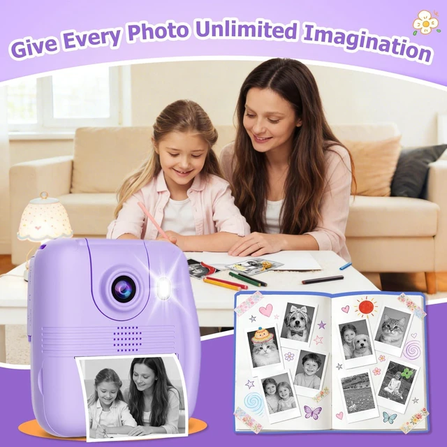 Alt view image 6 of 7 - Kids Camera Instant Print - 2.4" Eye-Care Digital Video Camera for Toddlers & Kids Ages 3-12, with 3 Rolls Paper & 32GB SD Card, 1080P, 18 Frames, Birthday Christmas Valentines Gifts for Girls