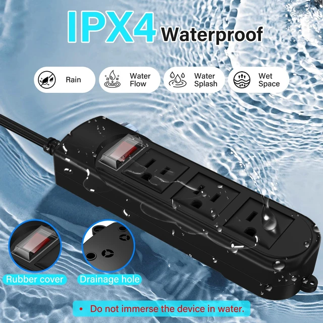 Alt view image 2 of 7 - Outdoor Power Strip 4 Ft, IPX4 Waterproof Surge Protector 3 Widely Spaced AC Outlets Extension Cord, 45° Flat Plug, Wall Mountable, 18 Gauge 125V for Garden Patio Camping Christmas Lights-ETL
