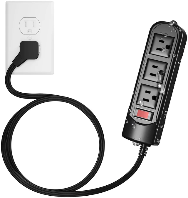 Main image of Outdoor Power Strip 4 Ft, IPX4 Waterproof Surge Protector 3 Widely Spaced AC Outlets Extension Cord, 45° Flat Plug, Wall Mountable, 18 Gauge 125V for Garden Patio Camping Christmas Lights-ETL