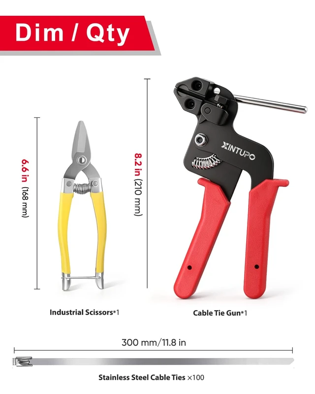 Alt view image 2 of 7 - 102-Piece Cable Tie Gun Kit, with Heavy-Duty 304 Stainless Steel Zip Ties Includes Cable Tie Gun + 100 Pcs 11.8 Inch Metal Zip Ties & Industrial Shears;For Fence, Farm, Chicken Coop,Exhaust Pipe