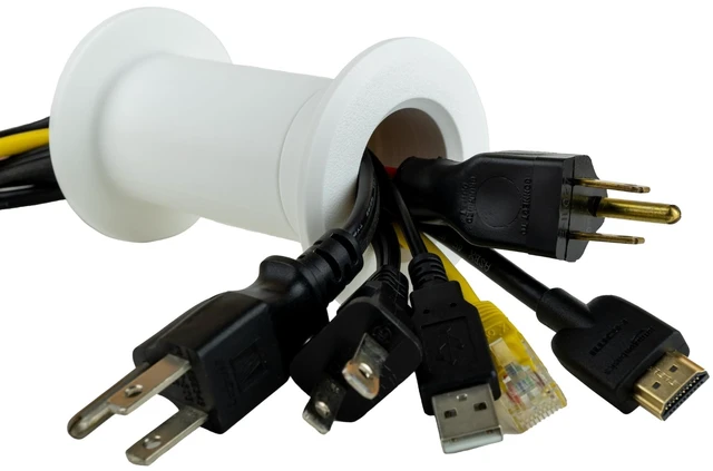 Main image of Cable Pass Through Wall Port Fits Cable Sizes up to 3-Prong Plug Compatible with 3 5/8 - 5 1/4 Wall Thickness Provides Solid Channel Through Wall (White)