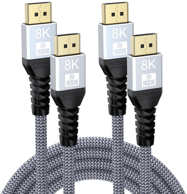 Main image of 8K DisplayPort Cable 12FT 2-Pack, Display Port 1.4 Cable DP Cord 8K@60Hz, 4K@144Hz, 2K@240Hz, 32.4Gbps, HBR3, HDR, HDCP2.2, 3D, FreeSync G-Sync for Gaming Monitor, Graphics Card, PC, Laptop