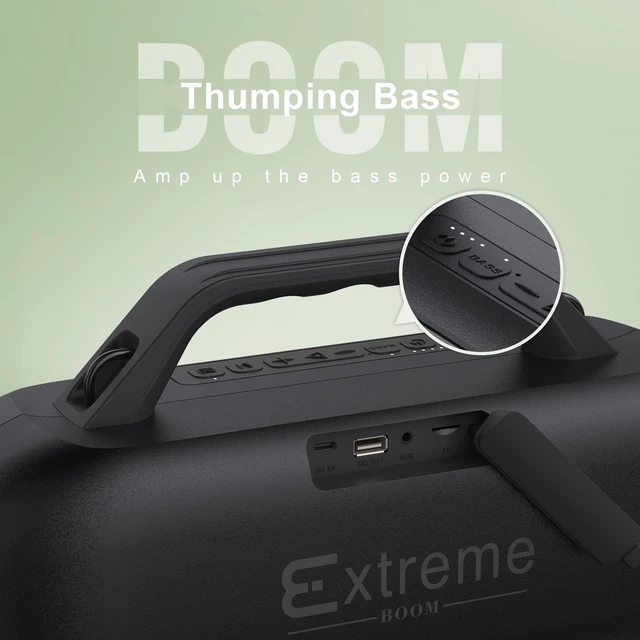 Alt view image 6 of 7 - Extreme Boom Portable Bluetooth Speaker with 60W Mighty Sound-Black 60W Deep Bass, 30H Playtime,10400mAh Power Bank, IPX6 Waterproof, TWS, BT 5.3, For Camping, Beach, Pool, Grage, Parties