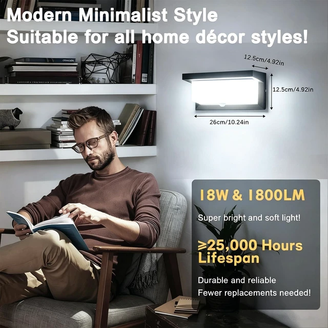 Alt view image 5 of 7 - Hardwired 18W LED Motion Sensor Outdoor Lights IP65 Aluminum 110V 6000K Outdoor Motion Sensor Light Indoor Motion Lights for Outside Dusk to Dawn Outside Lighting Fixtures LED Porch Light