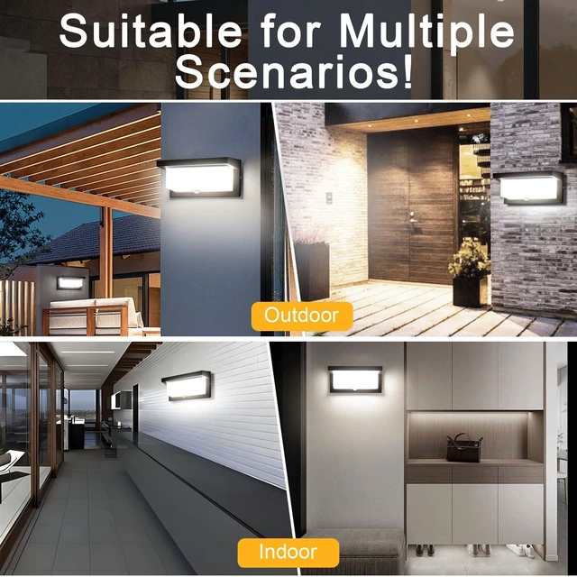 Alt view image 6 of 7 - Hardwired 18W LED Motion Sensor Outdoor Lights IP65 Aluminum 110V 6000K Outdoor Motion Sensor Light Indoor Motion Lights for Outside Dusk to Dawn Outside Lighting Fixtures LED Porch Light