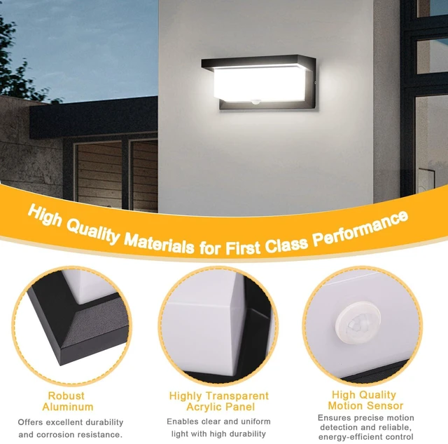 Alt view image 7 of 7 - Hardwired 18W LED Motion Sensor Outdoor Lights IP65 Aluminum 110V 6000K Outdoor Motion Sensor Light Indoor Motion Lights for Outside Dusk to Dawn Outside Lighting Fixtures LED Porch Light