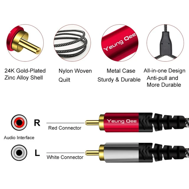 Alt view image 3 of 7 - RCA Cable 50 ft,2 RCA Male to Male Audio Stereo Auxiliary Cables 2 RCA Cable Nylon-Braided Auxiliary Audio Cord for Home Theater, HDTV, Amplifiers, Hi-Fi Systems,Speakers