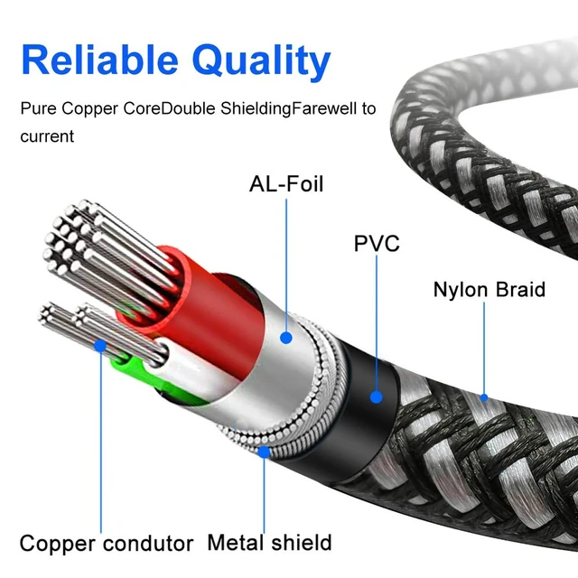 Alt view image 7 of 7 - RCA Cable 50 ft,2 RCA Male to Male Audio Stereo Auxiliary Cables 2 RCA Cable Nylon-Braided Auxiliary Audio Cord for Home Theater, HDTV, Amplifiers, Hi-Fi Systems,Speakers
